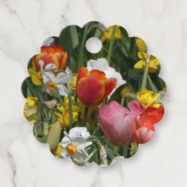 Colourful Tulips & Daffodils Favour Tags (Front)
