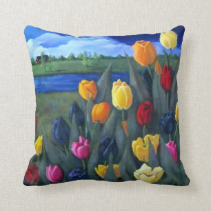 Colourful Tulips: Dutch, Holland: Acrylic Painting Cushion