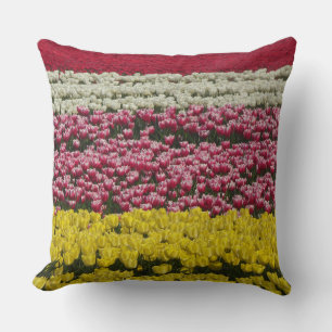 Colourful Tulips Field Rows Throw Pillow