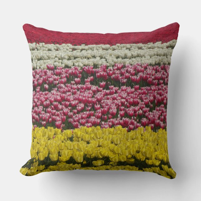 Colourful Tulips Field Rows Throw Pillow (Front)
