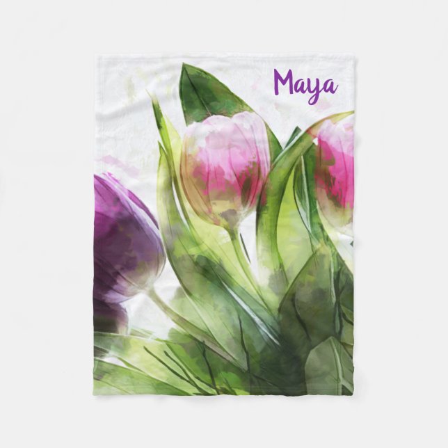 Colourful Tulips Fleece Blanket (Front)