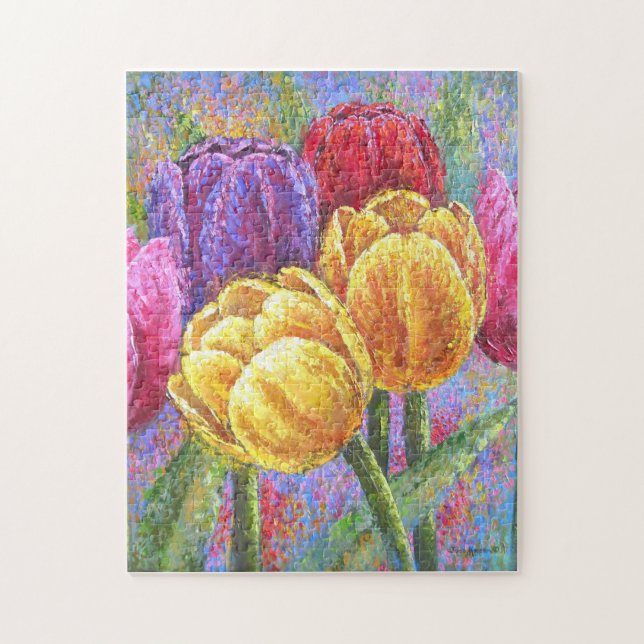Colourful Tulips Floral Challenging Flowers Art Jigsaw Puzzle (Vertical)
