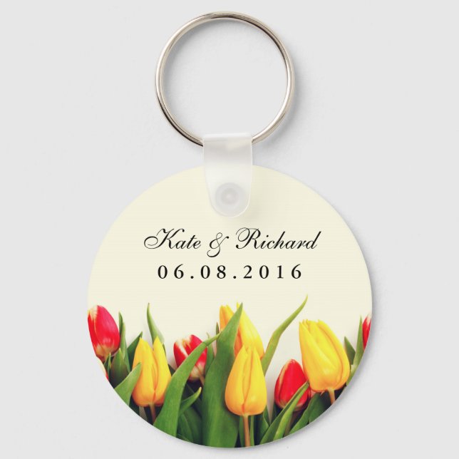 Colourful Tulips Floral Wedding Favour Keychain (Front)