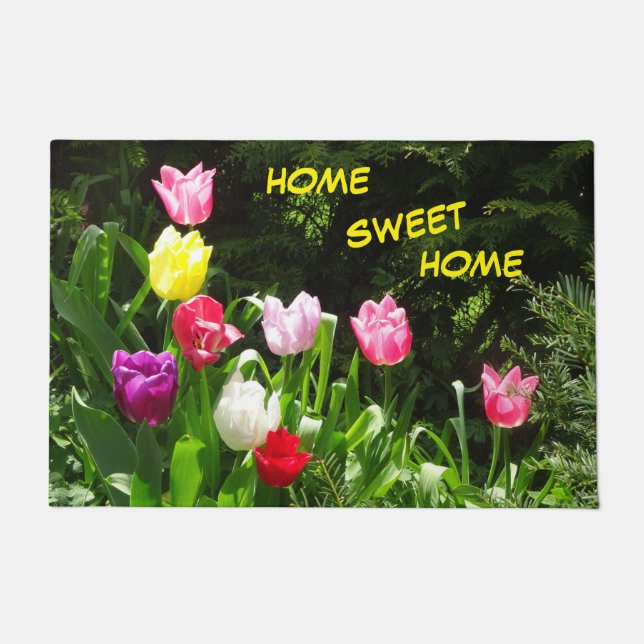 Colourful Tulips HOME SWEET HOME Door Mat (Front)