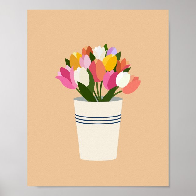 Colourful Tulips In A Vase Poster (Front)