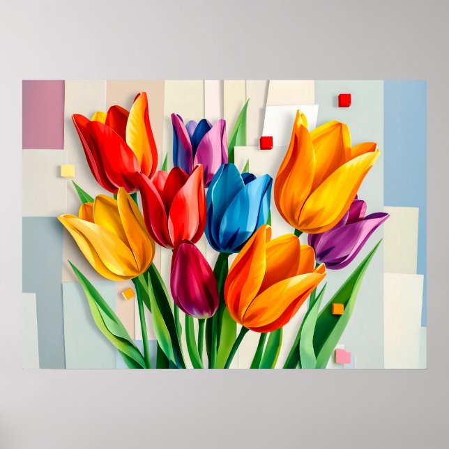 Colourful Tulips in Modern Abstract Style Poster (Front)