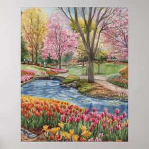 Colourful Tulips in the Park Poster