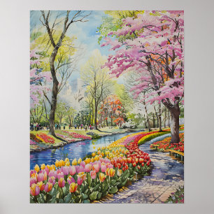 Colourful Tulips in the Park Poster