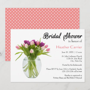 Colourful Tulips in Vase - Bridal Shower Invite