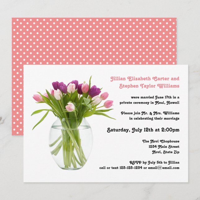Colourful Tulips in Vase - Wedding Announcement (Front/Back)
