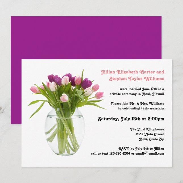 Colourful Tulips in Vase  - Wedding Announcement (Front/Back)