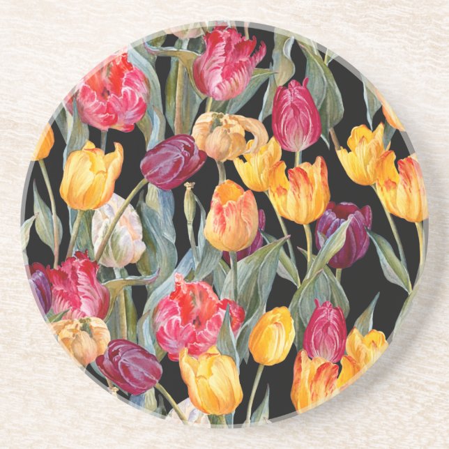Colourful tulips, isolated black background. coaster (Front)