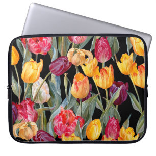 Colourful tulips, isolated black background. laptop sleeve