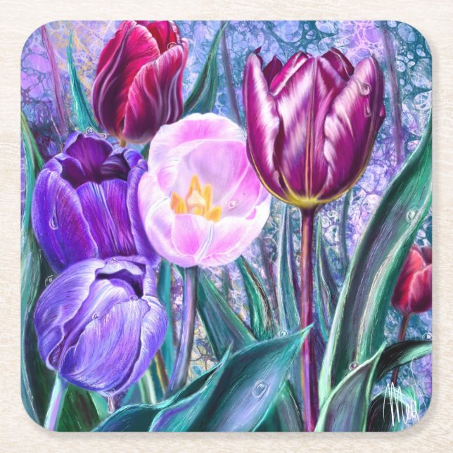 Colourful Tulips Paper Coasters (Front)