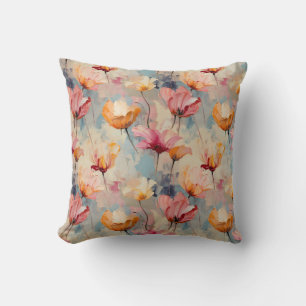 Colourful Tulips Watercolor Floral Pattern Cushion