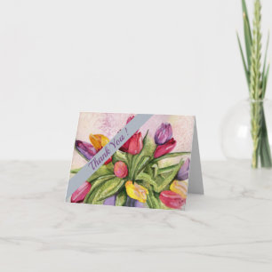 Colourful Tulips Watercolor Floral Thank You Card