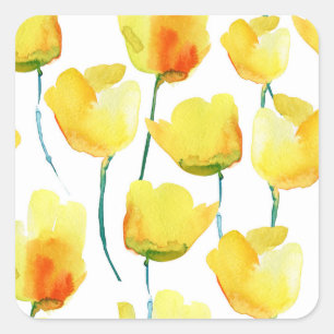 Colourful Tulips Watercolor: Seamless Illustration Square Sticker