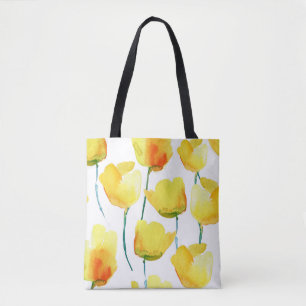 Colourful Tulips Watercolor: Seamless Illustration Tote Bag