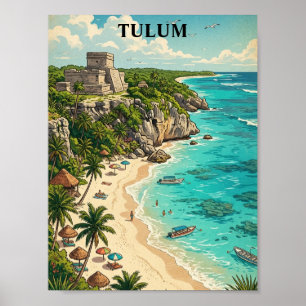 Colourful Tulum Mexico Vacation Retro Travel Poster
