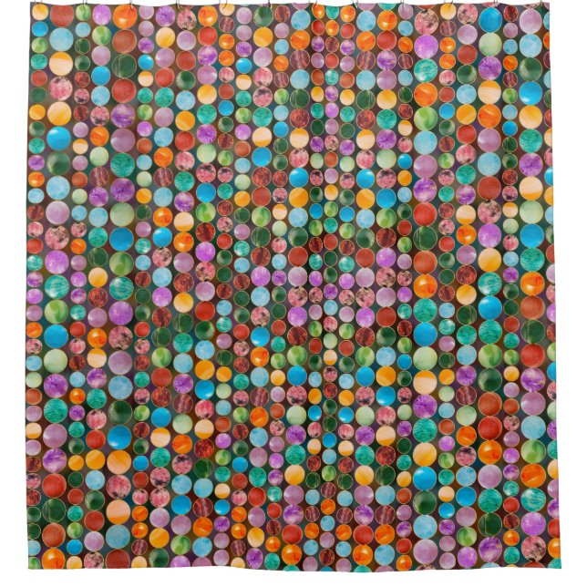 Colourful Tumbled Gemstones Beads Shower Curtain (Front)