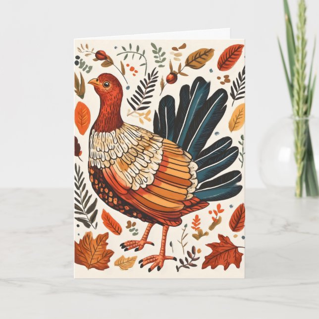 Colourful Turkey Bird Thanksgiving Holiday Card (Front)
