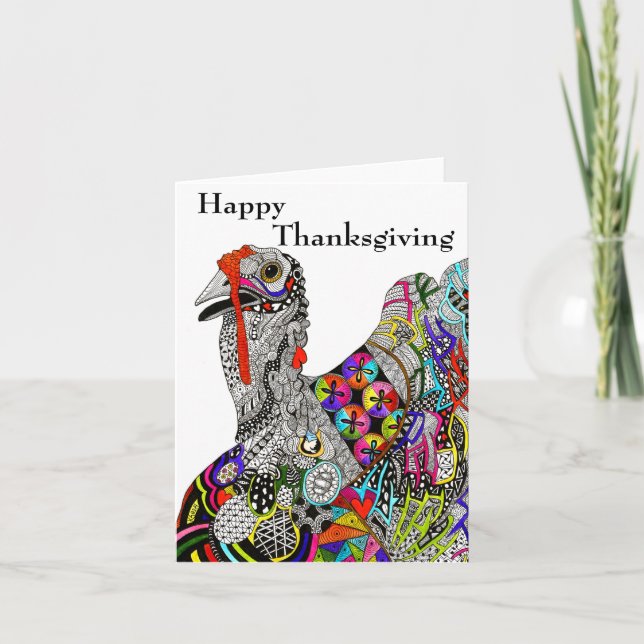 Colourful Turkey Happy Thanksgiving Greeting Card (Front)