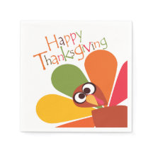 Colourful Turkey Happy Thanksgiving Paper Napkins