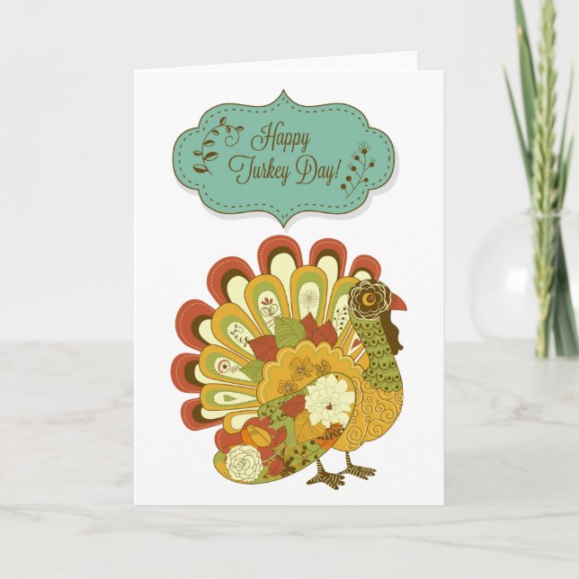 Colourful Turkey Happy Turkey Day Thanksgiving Holiday Card (Front)