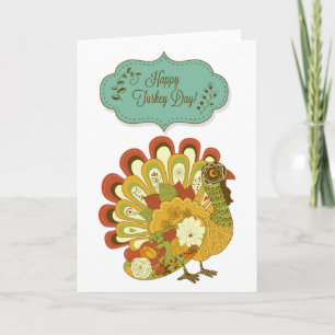 Colourful Turkey Happy Turkey Day Thanksgiving Holiday Card