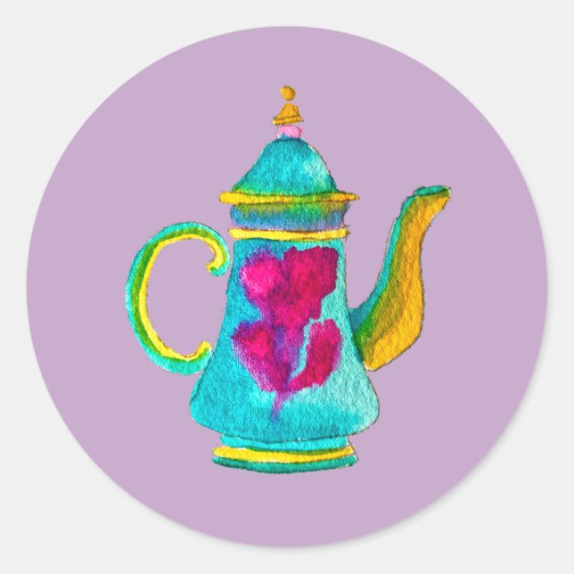 Colourful Turkish teapot watercolor Classic Round Sticker (Front)