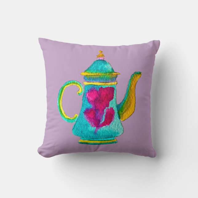 Colourful Turkish teapot watercolor Cushion (Front)
