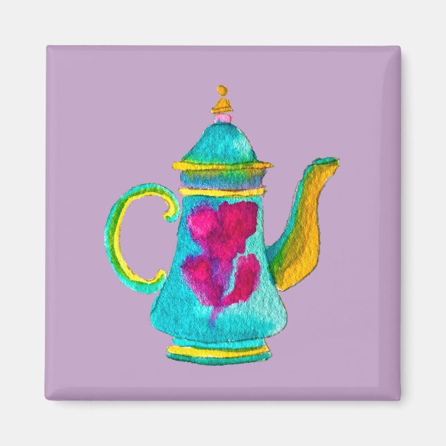 Colourful Turkish teapot watercolor Magnet (Front)