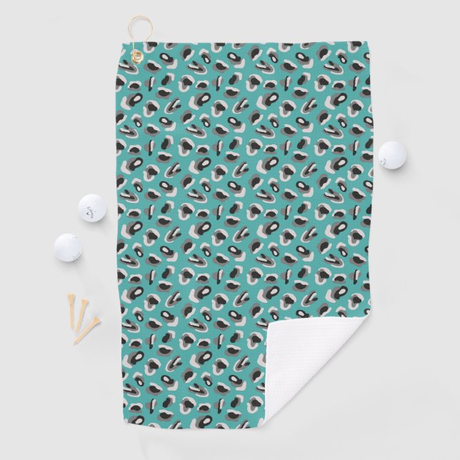 Colourful turquoise animal print pattern golf towel (InSitu)