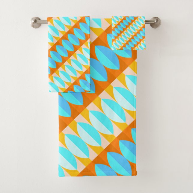 Colourful Turquoise Blue Orange Yellow Pattern Bath Towel Set (Insitu)