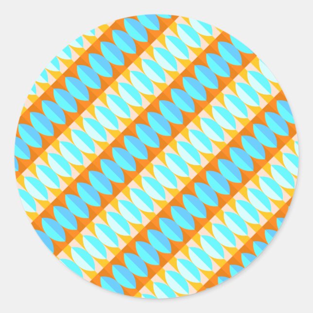 Colourful Turquoise Blue Orange Yellow Pattern Classic Round Sticker (Front)