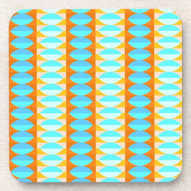 Colourful Turquoise Blue Orange Yellow Pattern Coaster (Front)
