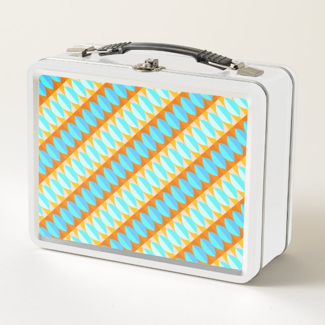 Colourful Turquoise Blue Orange Yellow Pattern Metal Lunch Box (Front)