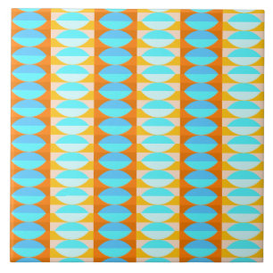 Colourful Turquoise Blue Orange Yellow Pattern Tile