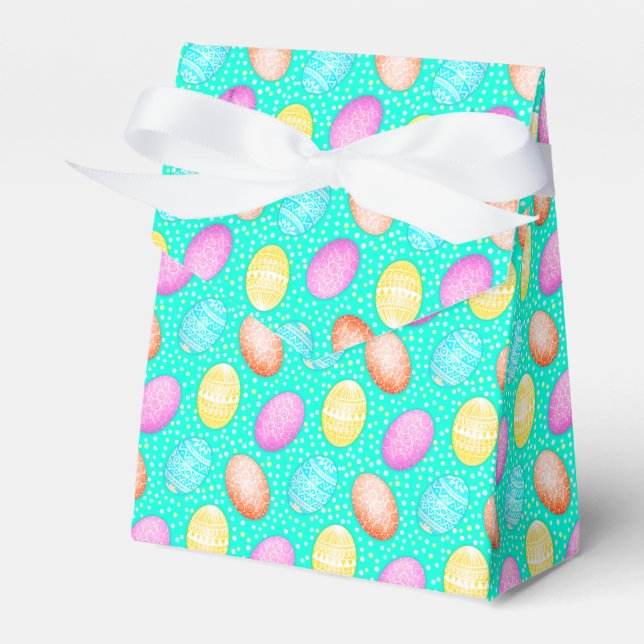 Colourful Turquoise Easter Egg Pattern Favour Box (Front Side)