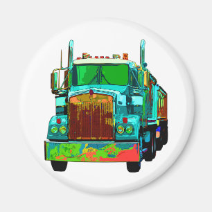 Colourful Turquoise Semi Truck Magnet