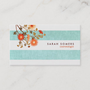 Colourful Turquoise Striped Orange Cosmetology Business Card