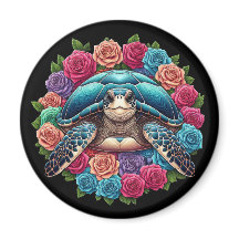 Colourful Turtle Illustration Surrounded by Roses