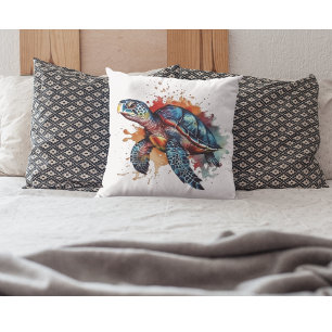 colourful turtle in watercolor cushion