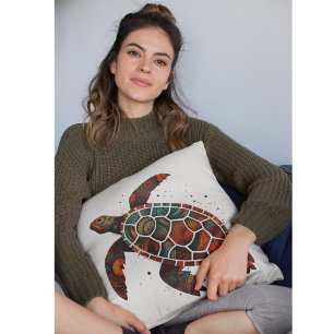 colourful turtle painted in aboriginal style cushion