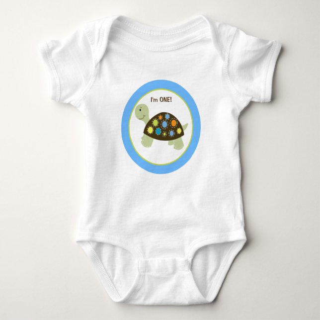 Colourful Turtle Personalised - Blue Baby Bodysuit (Front)