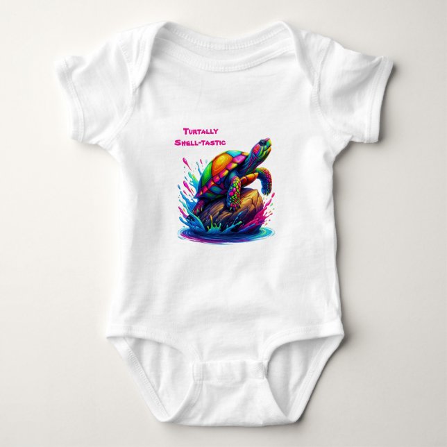 Colourful Turtle Splash- Baby Bodysuit (Front)