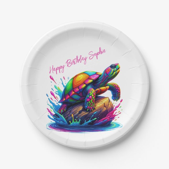 Colourful Turtle Splash Paper Plate (Front)