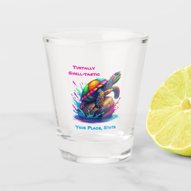 Colourful Turtle Splash Shot Glass (Front)
