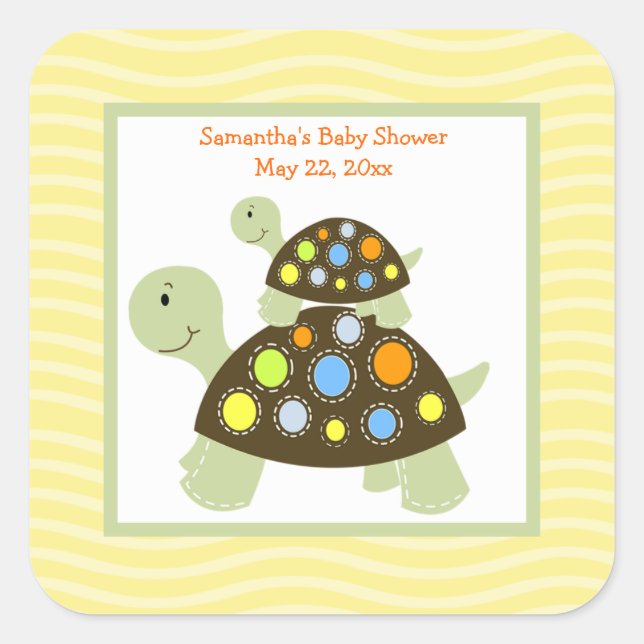 Colourful Turtle SQUARE Favour Sticker - Yellow (Front)