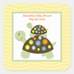 Colourful Turtle SQUARE Favour Sticker - Yellow